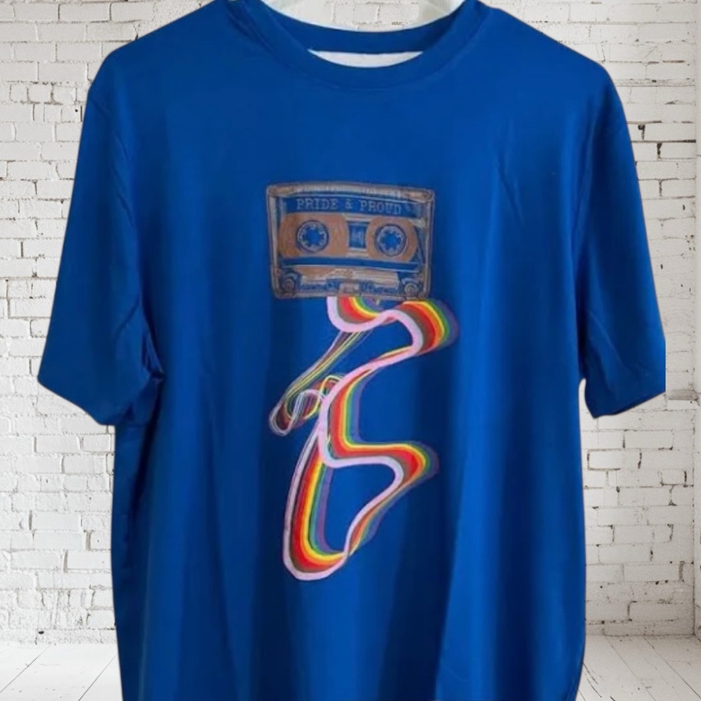 Pride and Proud Unisex T Shirt Small Blue NWT Soft Cotton Graphic Tee - Picture 3 of 5